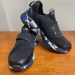 NIB Champion XG Raze Black & Blue Athletic Shoes w/Elastic Straps Boys Size 2.5